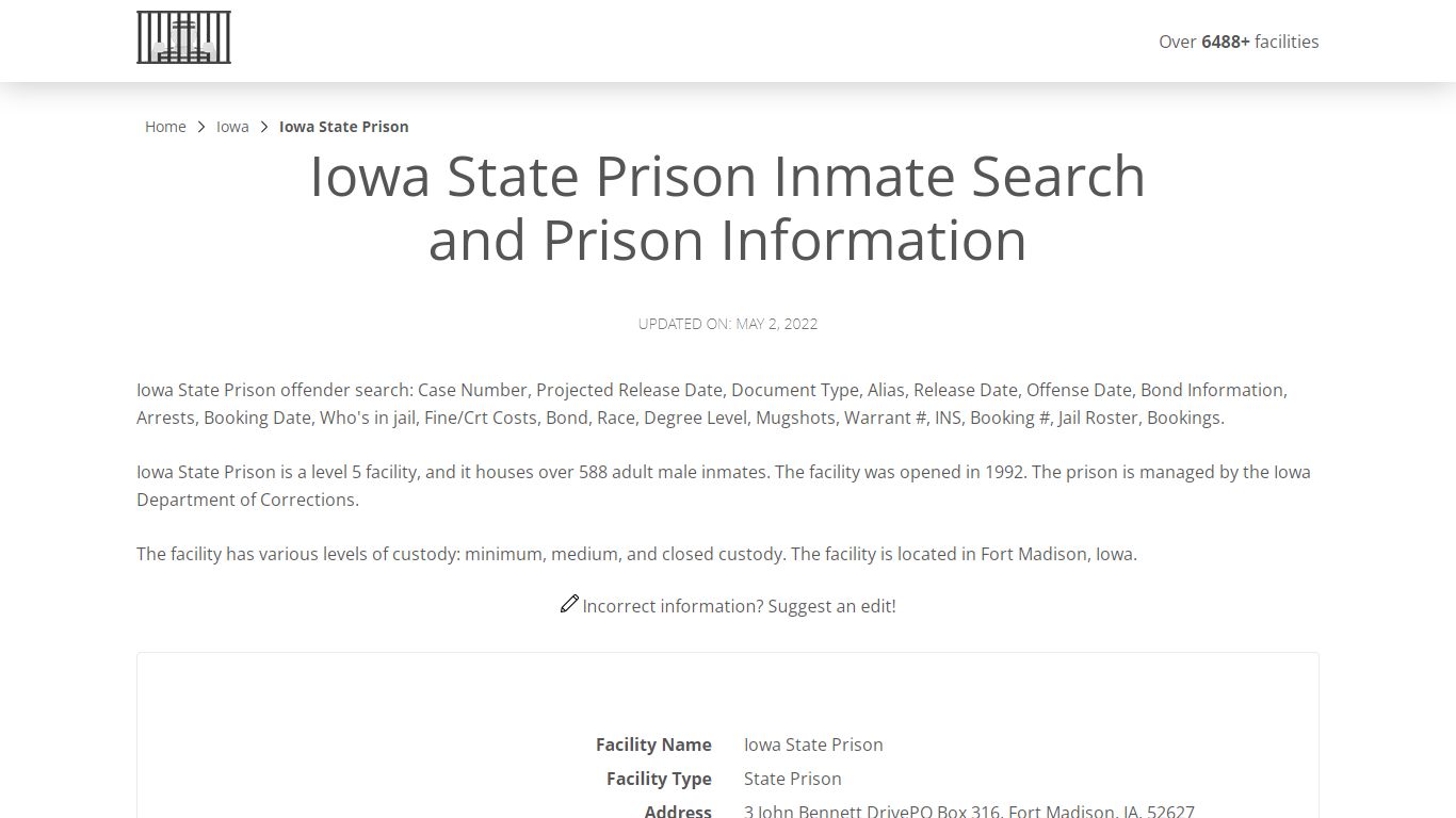 Iowa State Prison Inmate Search, Visitation, Phone no ...